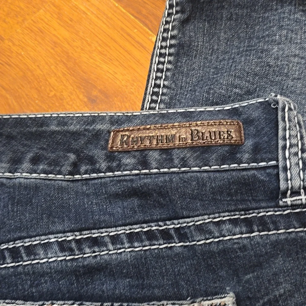 Rhythm In Blues Denim Jeans Women's Size 12 Short Embellished Pockets Bootcut - Picture 5 of 7